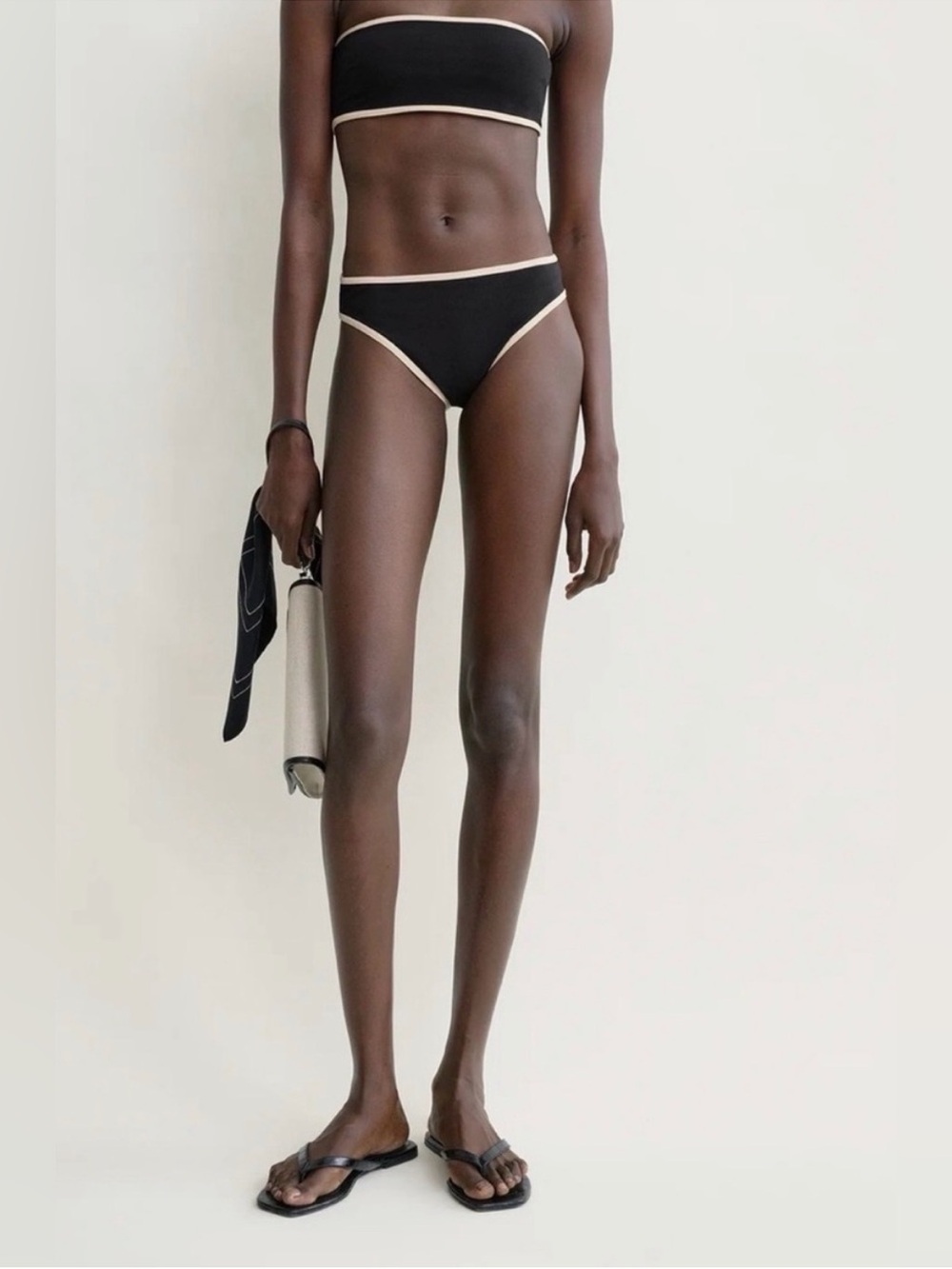 Vince New With Tags Strapless Bikini Set Black with White Trim Size L